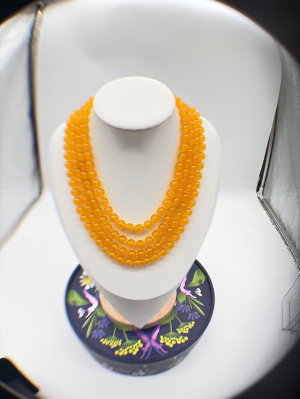 Rare Heavy 145g Vintage Honey Jade Multi-Strand Necklace • 14K White Gold Filled